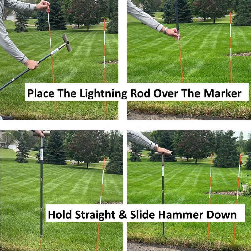 Keyfit Tools Lightning Rod Driveway Markers Installation Tool Snow Plow Stakes Lightning Fast Super Easy Install in Soft Ground Heavy Duty Stainless Steel & High Impact HDPE for 5/16" 4' Markers - Image 5